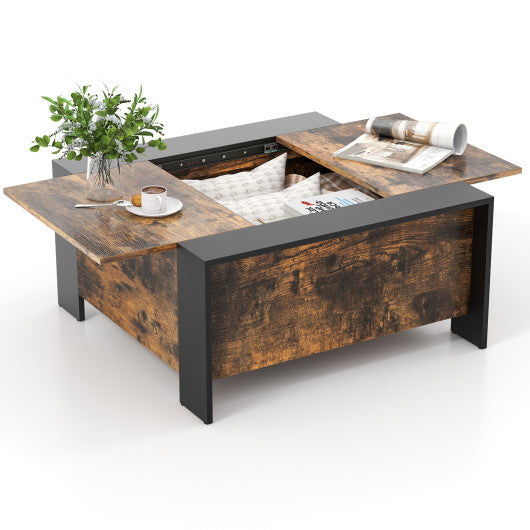 36.5 Inch Coffee Table with Sliding Top and Hidden Compartment-Rustic Brown