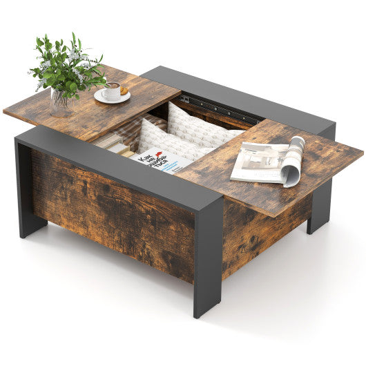 36.5 Inch Coffee Table with Sliding Top and Hidden Compartment-Rustic Brown