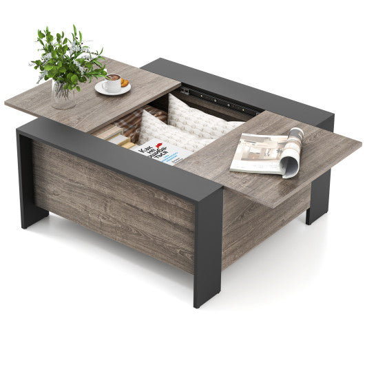 36.5 Inch Coffee Table with Sliding Top and Hidden Compartment-Gray
