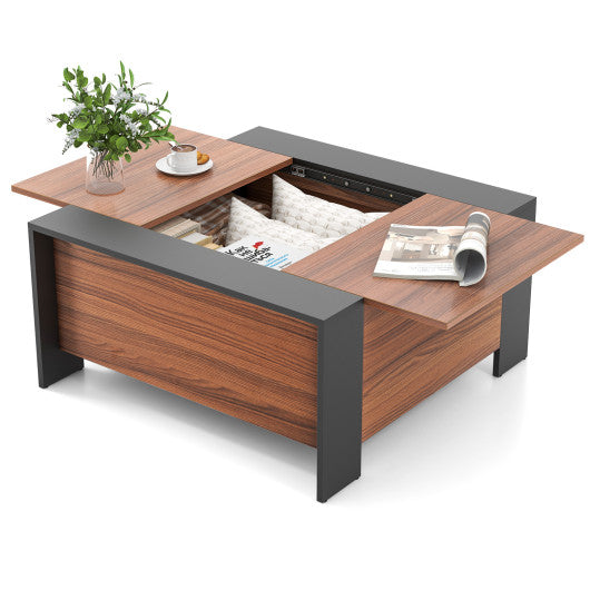 36.5 Inch Coffee Table with Sliding Top and Hidden Compartment-Walnut