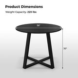 36 Inch Mid-Century Round Dining Table with Pedestal Base for Dining Room-Black