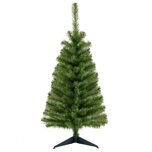 36 Inch Unlit Artificial Christmas Mini Tree with Plastic Stand-Green