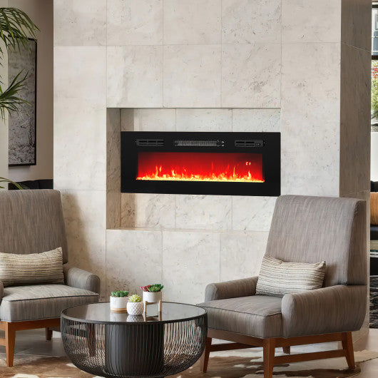 36 Inches Electric Fireplace Heater Recessed with LED Strip Lights and Remote Control