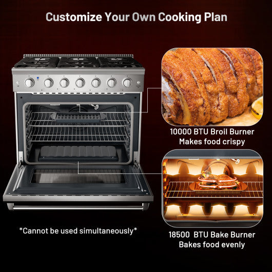 36 Inches Freestanding Natural Gas Range with 6 Burners Cooktop