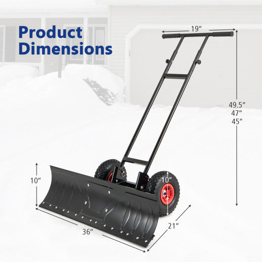 36 Inches Snow Shovel with Wheels and Adjustable Angle-Black