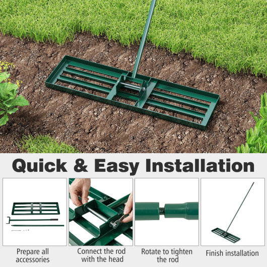 36 x 10 Inch Lawn Leveling Rake with Ergonomic Handle-Green