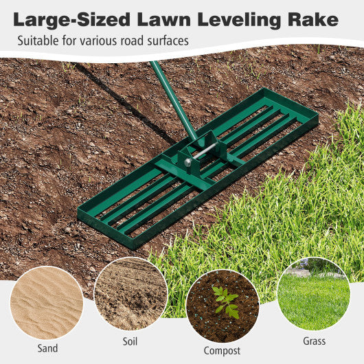 36 x 10 Inch Lawn Leveling Rake with Ergonomic Handle-Green