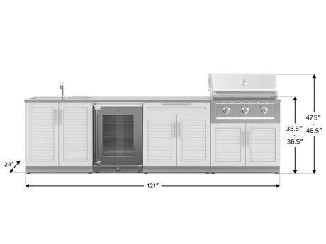 Outdoor Kitchen Stainless Steel 6 Piece Cabinet Set with Sink, Bar, Grill Cabinet, Performance Grill, Countertop and Glass Door Fridge