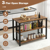 36 Inch 3-Tier Bar Table with Storage Metal Frame Adjustable Foot Pads for Dining Room-Rustic Brown