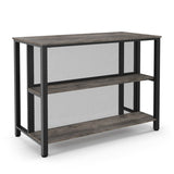 36 Inch 3-Tier Bar Table with Storage Metal Frame Adjustable Foot Pads for Dining Room-Gray