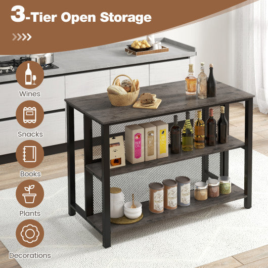 36 Inch 3-Tier Bar Table with Storage Metal Frame Adjustable Foot Pads for Dining Room-Gray