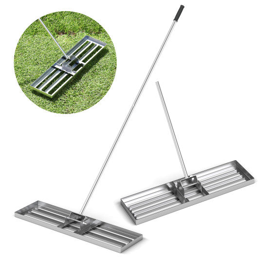 36 x 10 Inch Lawn Leveling Rake with Ergonomic Handle-Silver