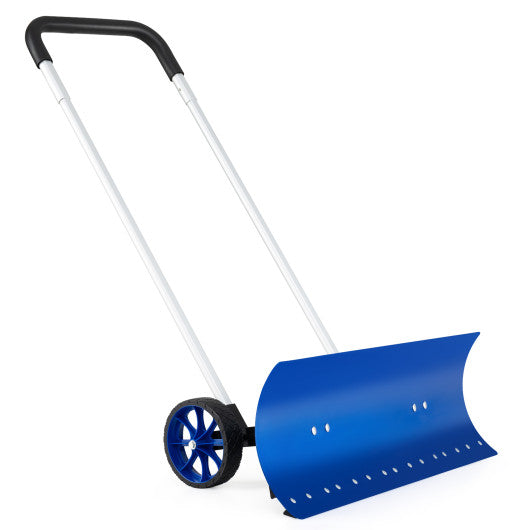 37.5 Inches Aluminum Snow Shovel with Wheels and Bi-Directional Angled Blade-Blue