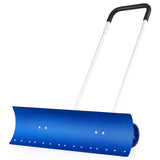 37.5 Inches Aluminum Snow Shovel with Wheels and Bi-Directional Angled Blade-Blue