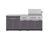 Outdoor Kitchen Aluminum 6 Piece Cabinet Set with Platinum Grill, Dual Side Burner, Bar and Grill Cabinet and Stainless Steel Countertop