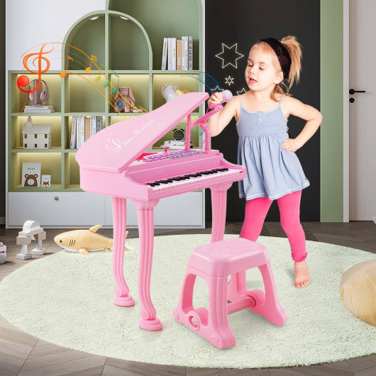 37 Keys Kids Piano Keyboard with Stool and Piano Lid-Pink