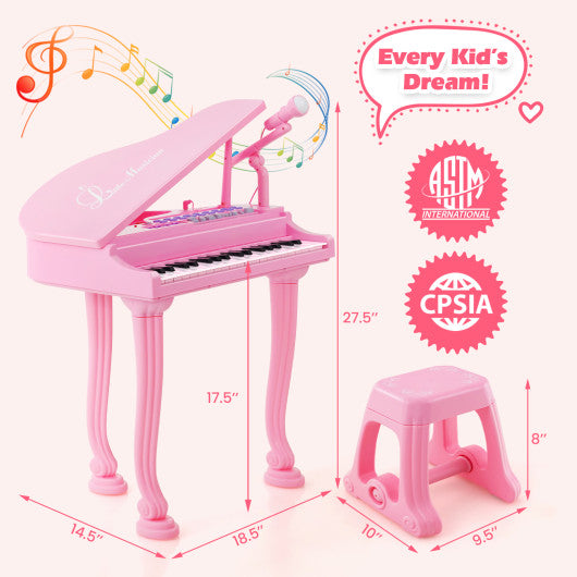 37 Keys Kids Piano Keyboard with Stool and Piano Lid-Pink