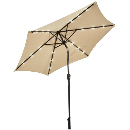 9 Feet Solar LED Lighted Patio Market Umbrella Tilt Adjustment Crank Lift-Beige