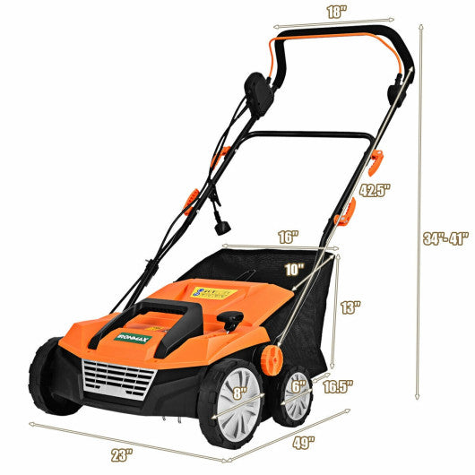 15 Inch 13 Amp Electric Scarifier with Collection Bag and Removable Blades-Orange