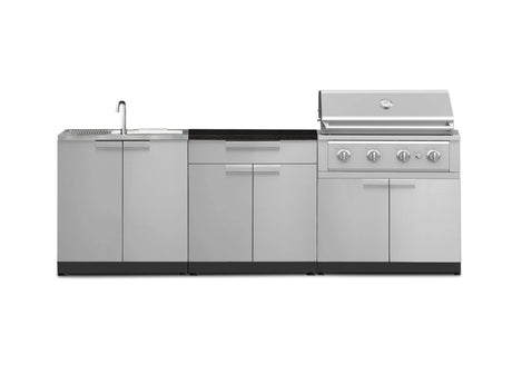 Outdoor Kitchen Stainless-Steel 5 Piece Cabinet Set with Bar, Sink, Grill Cabinet, Performance Grill, and Countertop