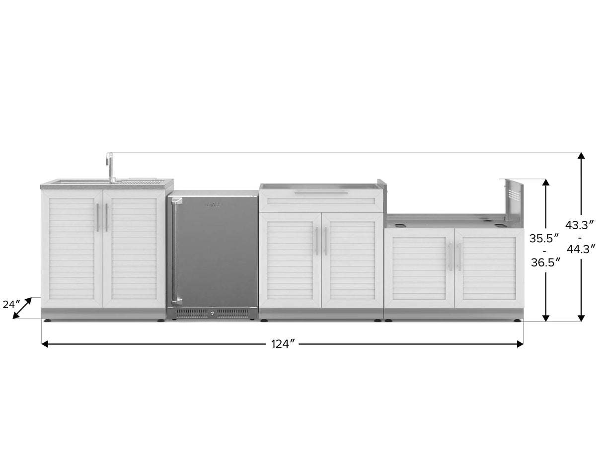 Outdoor Kitchen Stainless Steel 4 Piece Cabinet Set with Sink, Bar, Grill Cabinet and Fridge