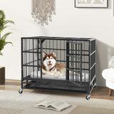 38 Inch Foldable Heavy-Duty Metal Dog Cage with Lockable Rolling Casters and Tray-38 inches