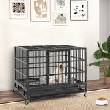 38 Inch Foldable Heavy-Duty Metal Dog Cage with Lockable Rolling Casters and Tray-38 inches