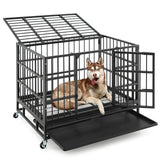 38 Inch Foldable Heavy-Duty Metal Dog Cage with Lockable Rolling Casters and Tray-38 inches