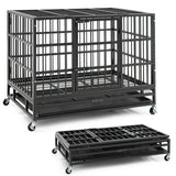 38 Inch Foldable Heavy-Duty Metal Dog Cage with Lockable Rolling Casters and Tray-38 inches