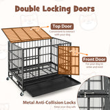 38 Inch Foldable Heavy-Duty Metal Dog Cage with Lockable Rolling Casters and Tray-38 inches