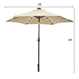 9 Feet Solar LED Lighted Patio Market Umbrella Tilt Adjustment Crank Lift-Beige