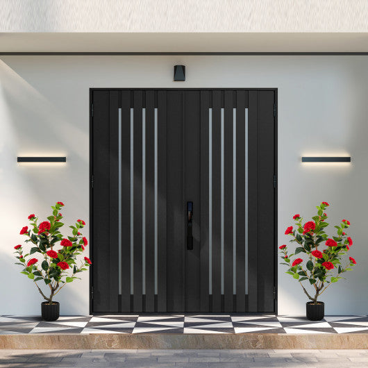 38 Inch Artificial Camellia Tree Faux Flower Plant in Cement Pot 2 Pack-Red