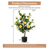 38 Inch Artificial Camellia Tree Faux Flower Plant in Cement Pot-Yellow