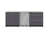 Outdoor Kitchen Aluminum 5 Piece Cabinet Set with 3-Drawer, 2-Door Cabinet, Countertops and Fridge