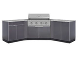 Outdoor Kitchen Aluminum 7 Piece Cabinet Set with 2 Door, Bar, Corner, Grill Cabinet, Performance Grill, and Countertops