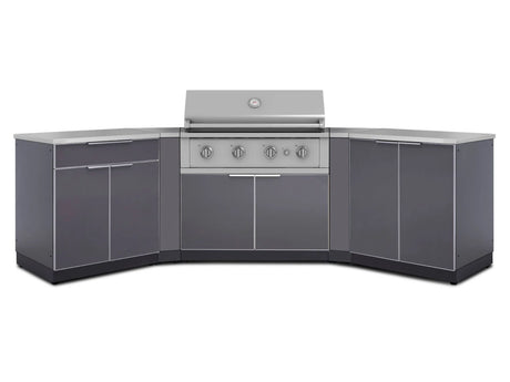 Outdoor Kitchen Aluminum 7 Piece Cabinet Set with 2 Door, Bar, Corner, Grill Cabinet, Performance Grill, and Countertops