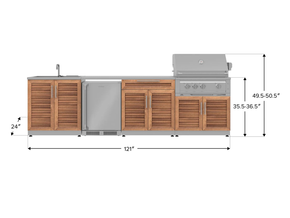 Outdoor Kitchen Stainless Steel 6 Piece Cabinet Set with Sink, Bar, Grill Cabinet, Platinum Grill, Countertop and Stainless Steel Door Fridge