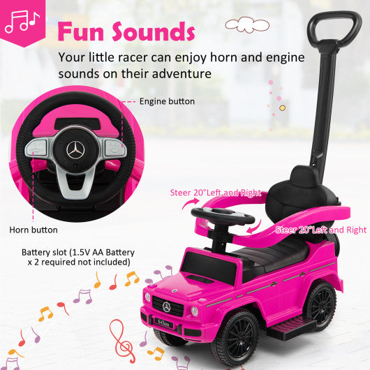 3-In-1 Ride on Push Car Mercedes Benz G350 Stroller Sliding Car with Canopy-Pink