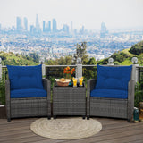 3 Pieces Outdoor Wicker Conversation Set with Tempered Glass Tabletop-Navy