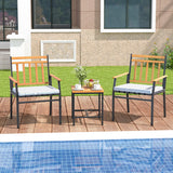 3 Pieces Outdoor Furniture Set Acacia Wood Patio Conversation Set with Cushions-White
