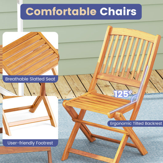 3 Pieces Acacia Wood Patio Folding Bistro Set with Soft Cushions-Navy