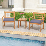 3 Piece Wood Patio Furniture Set with Seat Cushions and Acacia Wood Frame-Gray