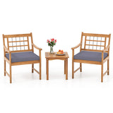 3 Piece Wood Patio Furniture Set with Seat Cushions and Acacia Wood Frame-Gray