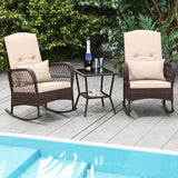 3 Pieces Rocking Bistro Set with 2-Tier Coffee Table-Brown