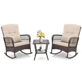 3 Pieces Rocking Bistro Set with 2-Tier Coffee Table-Brown