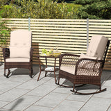3 Pieces Rocking Bistro Set with 2-Tier Coffee Table-Brown