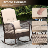 3 Pieces Rocking Bistro Set with 2-Tier Coffee Table-Brown