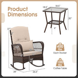 3 Pieces Rocking Bistro Set with 2-Tier Coffee Table-Brown