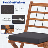 3 Pieces Acacia Wood Patio Bistro Set with Cushions-Gray