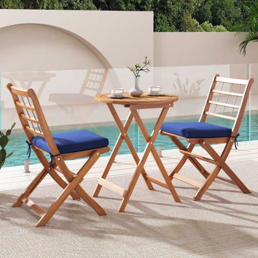 3 Pieces Acacia Wood Patio Bistro Set with Cushions-Navy